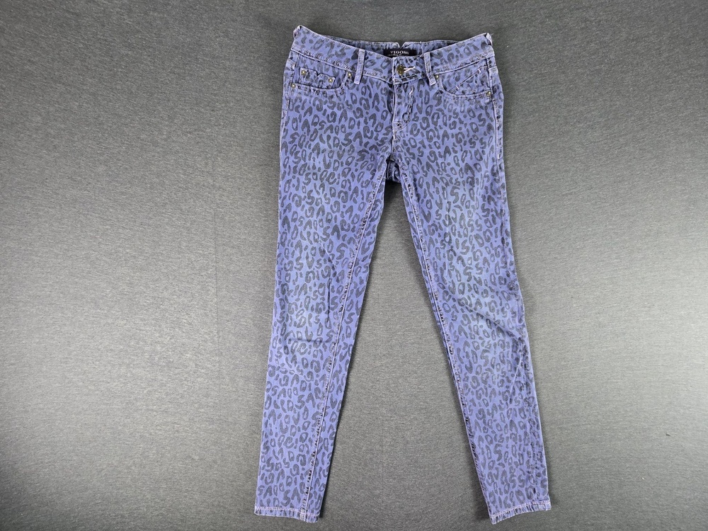 Vigoss Jeans Womens 27 Purple Animal Print Skinny Stretch Studded Denim Pants